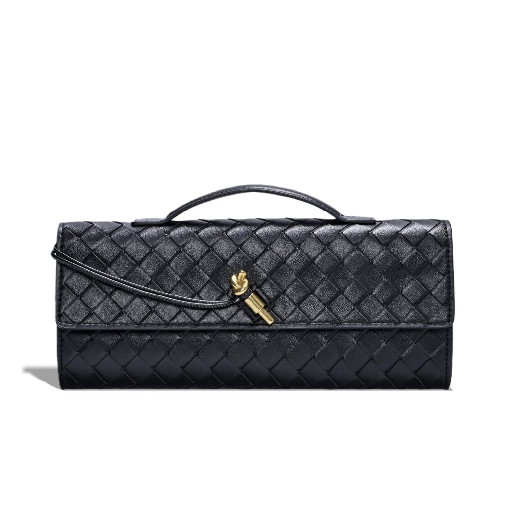 Trendy Woven Pu Leather Clutch With Removable Strap, 12.2" Evening Bag